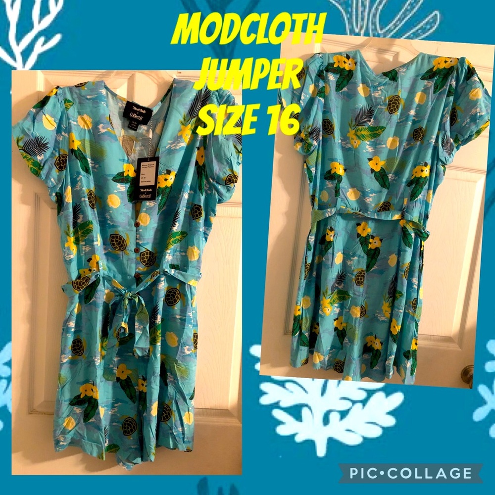 NWT ModCloth Brilliantly Blue and Green Spring Jumper - Oceanic theme, size 16.